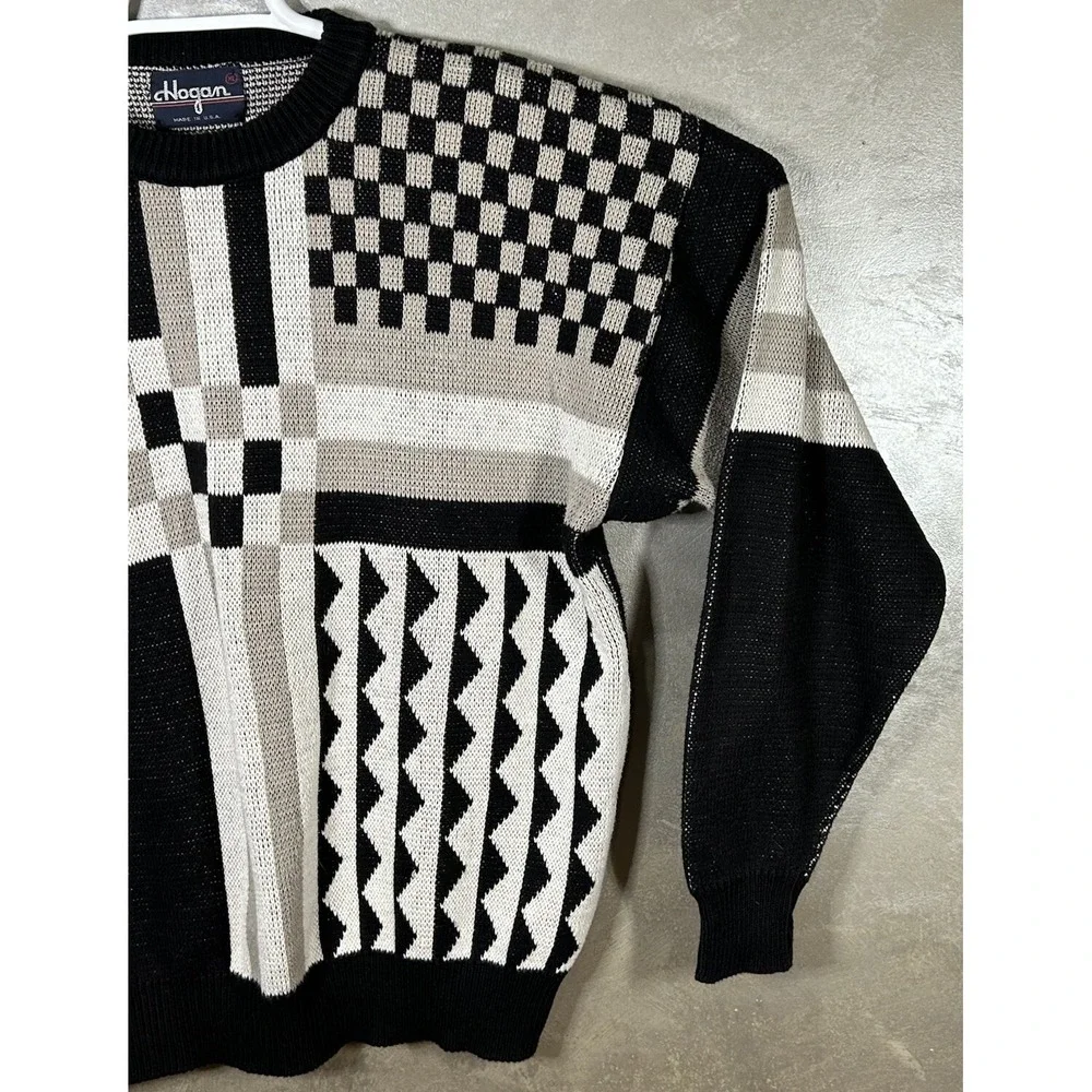 Ben Hogan Sweater‎ Mens Size XL Golf USA Geometric Print Black White Tan Cotton